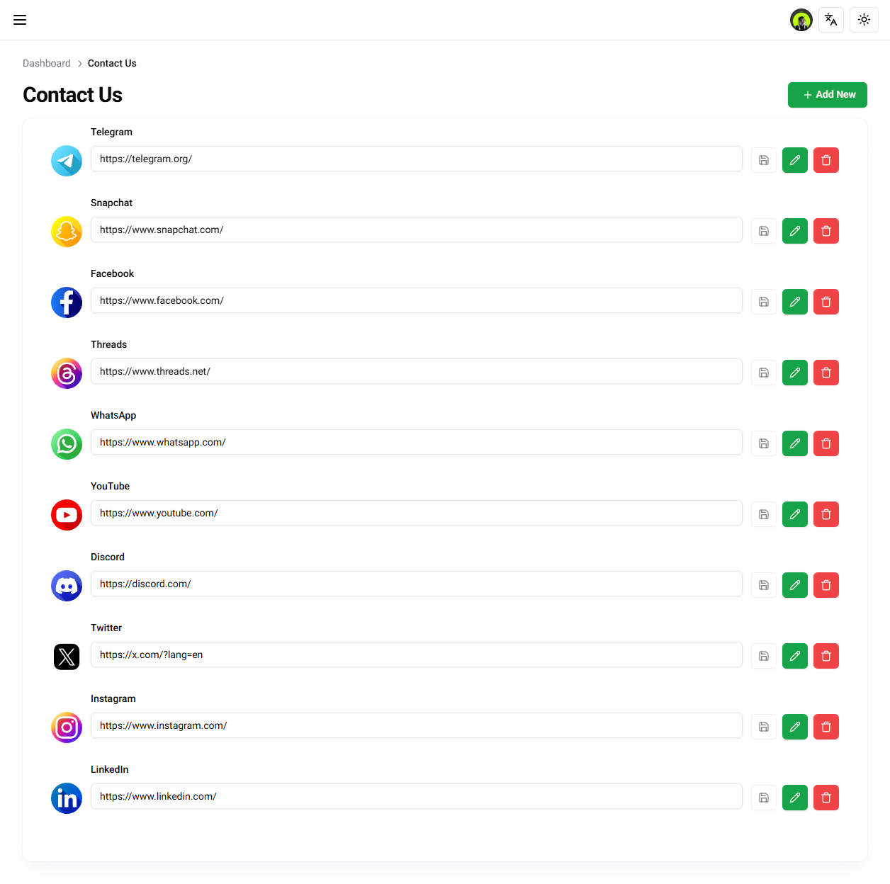 Contact-us settings page
